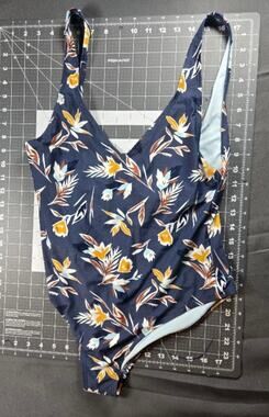 NWT Dolce Vita Tropical Floral One Piece Swimsuit Navy Blue Large